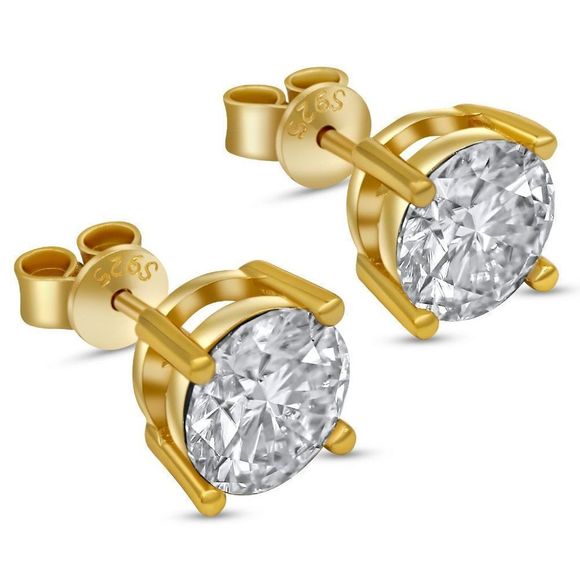4.0ctw VVS1 Moissanite 4 Prong Stud Push Back Earrings 18k Gold Over 925 Silver - Picture 1 of 7